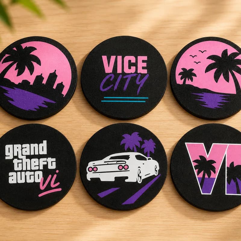 ست زیرلیوانی GTA 6 وایس سیتی با نگهدارنده ۶ طرح